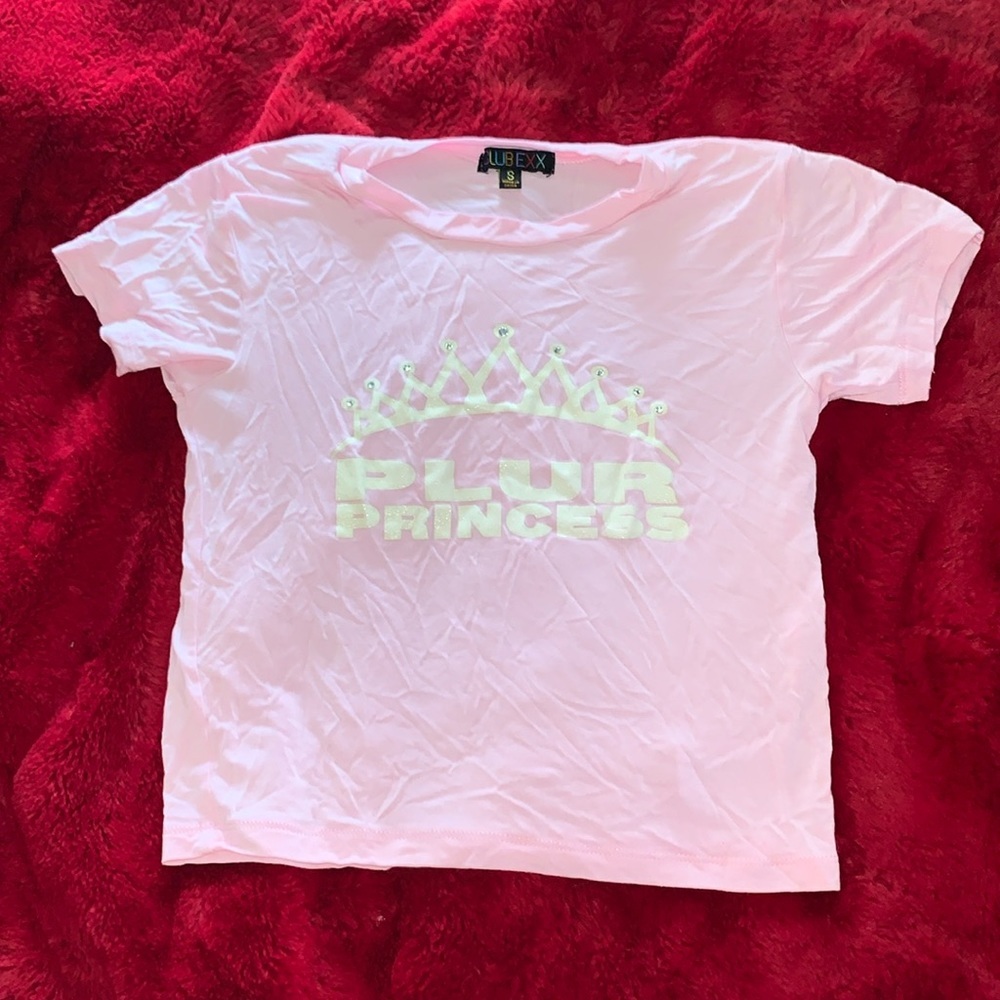Club Exx “PLUR Princess” crop top baby tee